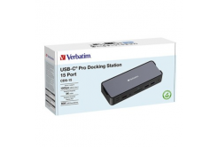 Verbatim 32171 docking station, USB-C Pro, 15-port, 2x HDMI, RJ45, microSD, 2x USB-A 3.0, USB-C PD, grey