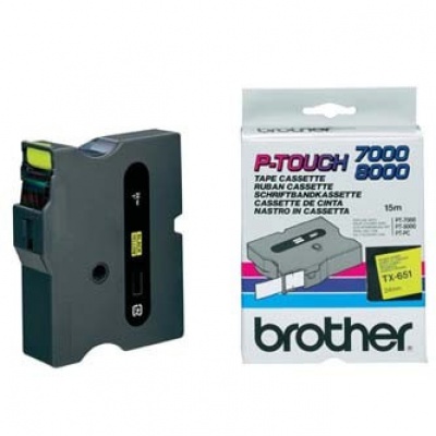 Brother TX-651, 24mm x 15m, black text / yellow tape, original tape