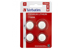 Baterie lithiová, knoflíková, CR2016, 3V, Verbatim, blistr, 4-pack, 49531