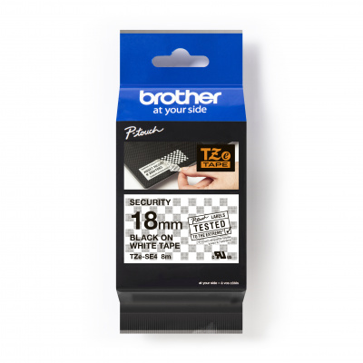 Brother TZe-SE4 Pro Tape, 18mm x 8m, white text/black tape, original tape