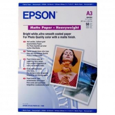 Epson Matte Paper Heavyweight S041261 C13S041261, 167 g/m2, A3, matte, strong, white, photo paper