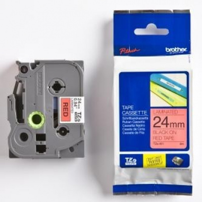 Brother TZ-451 / TZe-451, 24mm x 8m, black text / red tape, original tape