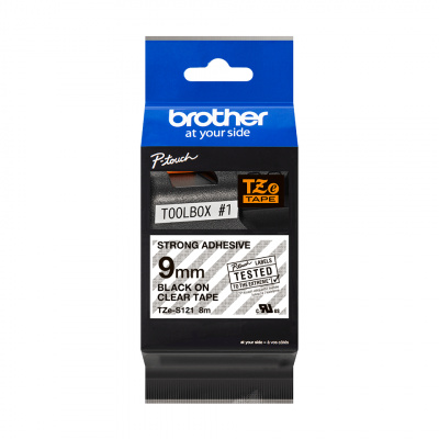 Brother TZ-S121 / TZe-S121 Pro Tape, 9mm x 8m, black text/transparent tape, original tape