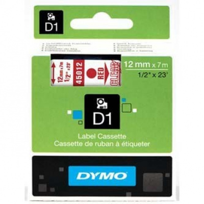Dymo D1 45012, S0720520, 12mm x 7m, red text / clear tape, original tape