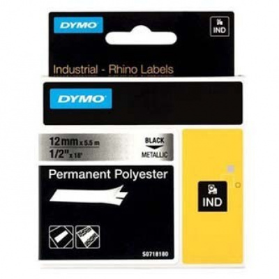 Dymo Rhino 18486, S0718180, 12mm x 5,5m black text / metallic tape, original tape