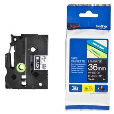 Brother TZ-365 / TZe-365, 36mm x 8m, white text / black tape, original tape
