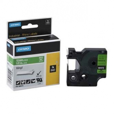 Dymo 1805414, 12mm x 5,5m, white text/green tape, original tape