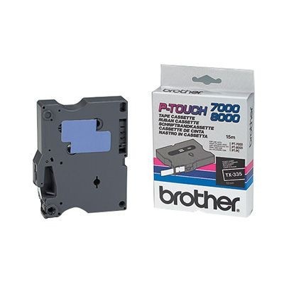 Brother TX-335, 12mm x 15m, white text / black tape, original tape