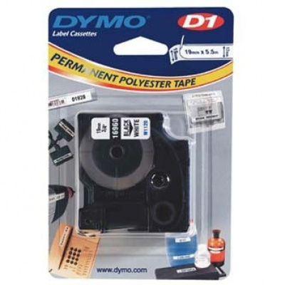 Dymo D1 16960, S0718060, 19mm x 5,5m black text / white tape, original tape