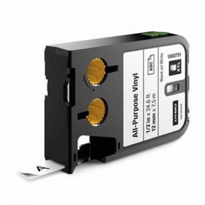 Dymo 1868751, 12mm x 7m, black text/white tape, original tape