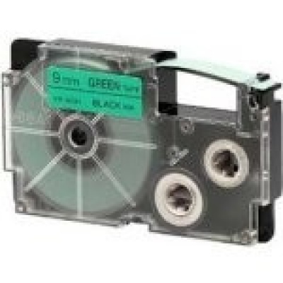 Casio XR-12GN1, 12mm x 8m, black text/green tape, original tape