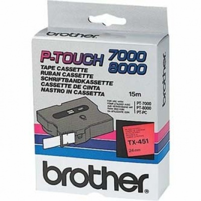 Brother TX-451, 24mm x 15m, black text / red tape, original tape