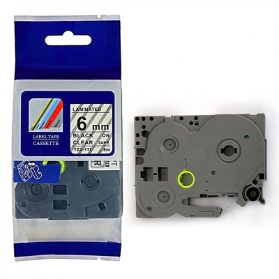 Compatible tape Brother TZ-111 / TZe-111, 6mm x 8m, black text / transparent tape