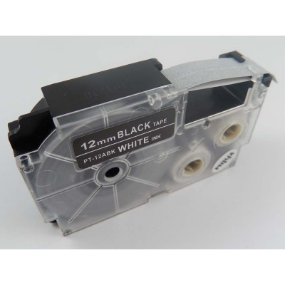 Casio XR-12ABK, 12mm x 8m white / black, compatible tape