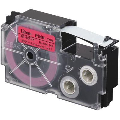 Casio XR-12FPK , 12mm x 8m, black text / signal pink tape, compatible tape