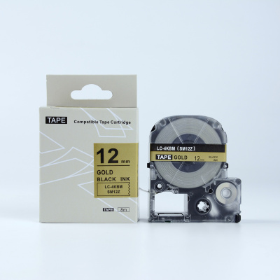 Epson LK-4KBM, SM12ZW, C53S654020, 12mm x 9m, black text / gold tape, compatible tape