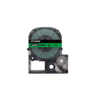 Epson HTC36GW, 36mm x 8m, black text / green tape, compatible tape