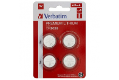 Baterie lithiová, knoflíková, CR2025, 3V, Verbatim, blistr, 4-pack, 49532
