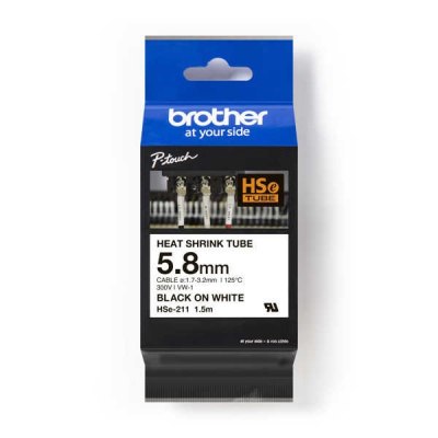 Brother HSe-211E Pro Tape, 5.2 mm x 1.5 m, black text / white tape, original tape