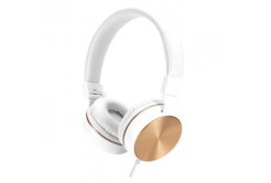 HP DHH-1206 White headphones with microphone, volume control, white-gold, classic type 3.5mm jack