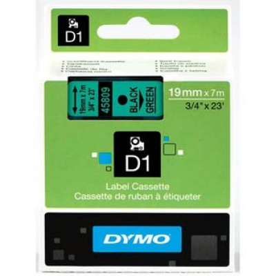 Dymo D1 45809, S0720890, 19mm x 7m, black text/green tape, original tape