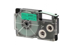 Casio XR-9GN1, 9mm x 8m, black text/green tape, original tape