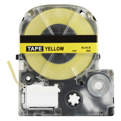 Epson SK12Y, 12mm x 5m, black text / fluorescent yellow tape, compatible tape