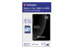 Verbatim 53421 Store N Go, External hard drive + memory card reader, 2.5", USB 3.0 (3.2 Gen 1), 1TB, black