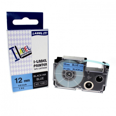 Casio XR-12BU1, 12mm x 8m black / blue, compatible tape
