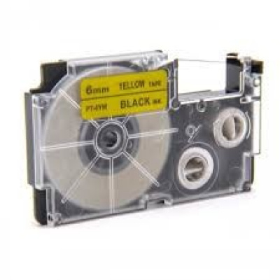 Casio XR-6YW1, 6mm x 8m black / yellow, compatible tape