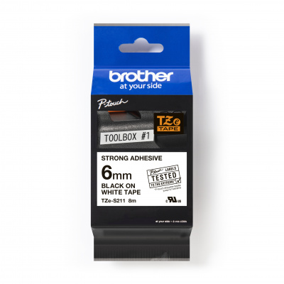 Brother TZ-S211 / TZe-S211 Pro Tape, 6mm x 8m, black text/white tape, original tape