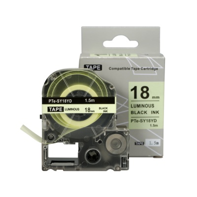 Epson SY18YD, 18mm x 1, 5m, black text / luminescent white tape, compatible tape