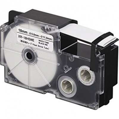 Casio R3.5WE (XR-6HSWE), 6mm x 2m, black text / white tape, shrinkable, compatible tape
