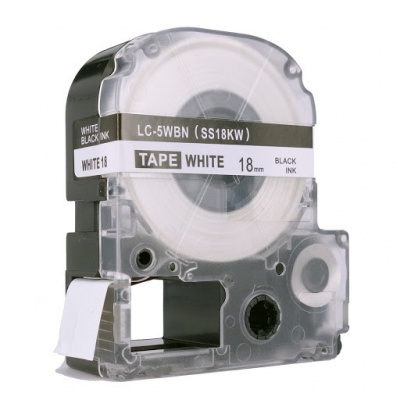 Epson LC-5WBN, SS18KW, 18mm x 8m, black text / white tape, compatible tape