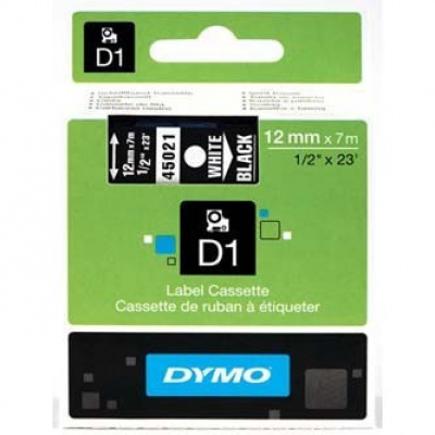 Dymo D1 45021, S0720610, 12mm x 7m white text / black tape, original tape