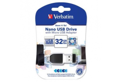Verbatim 49822 Store N Go Nano, USB flash drive, USB A 2.0, 32GB, with adapter USB Micro, black