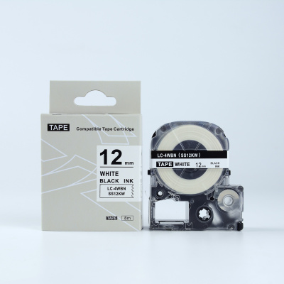 Epson LK-4WBN, SS12KW, C53S654021, 12mm x 9m, black text / white tape, compatible tape