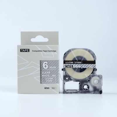 Epson LK-2TWN, ST6SW, 6mm x 9m, white text / clear tape, compatible tape