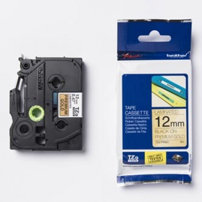 Brother TZ-PR831 / TZe-PR831, 12mm x 8m, black text / gold tape, original tape