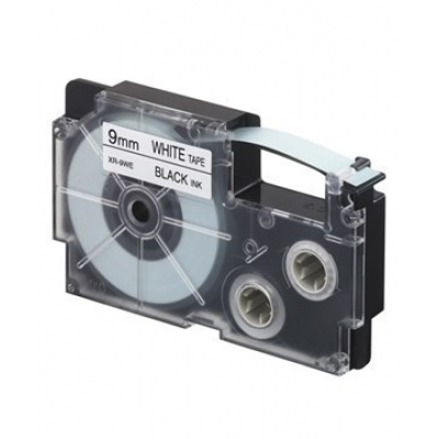 Casio XR-9WE1, 9mm x 8m, black text/white tape, original tape