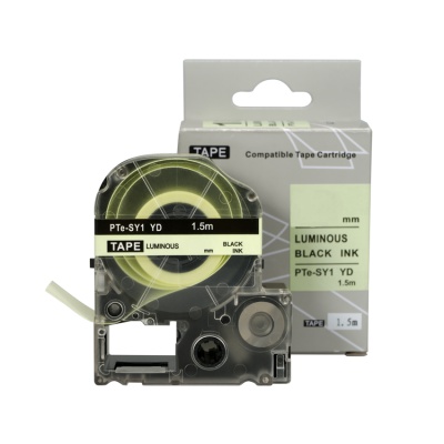 Epson SY12YD, 12mm x 1, 5m, black text / luminescent white tape, compatible tape