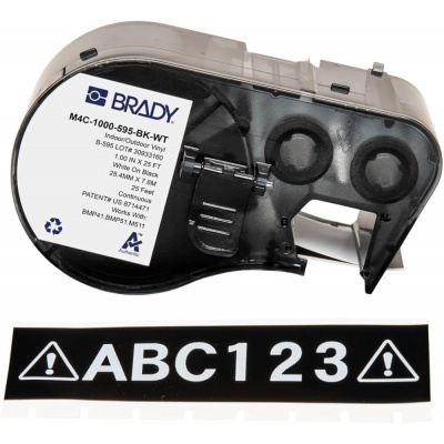 Brady M4C-1000-595-BK-WT / 170841, 25.40 mm x 7.62 m, Vinyl, white text / black tape