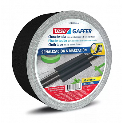 Tesa 53949 Matt Gaffer Tape, black matte cloth tape, 50 mm x 50 m