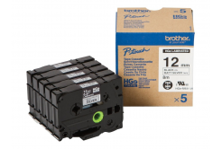 Brother HGE-M931V5, 12mm x 8m, black text / silver tape, original tape, 5pcs