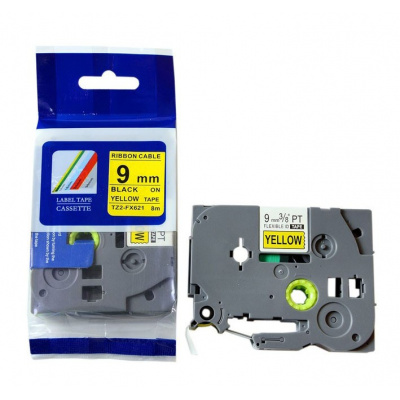 Compatible tape Brother TZ-FX621/TZe-FX621, 9mm x 8m, flexi, black text/yellow tape