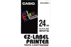 Casio XR-24WE1, 24mm x 8m, black text/white tape, original tape