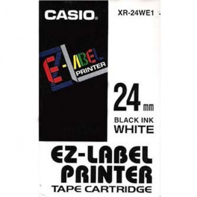 Casio XR-24WE1, 24mm x 8m, black text/white tape, original tape
