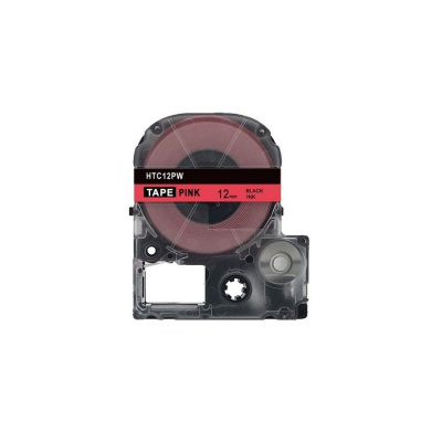Epson HTC12PW, 12mm x 8m, black text / pink tape, compatible tape