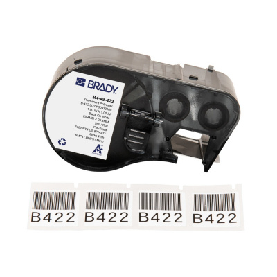 Brady M4-49-422 / 170739, 25.40 mm x 25.40 mm, Polyester, black text / white tape