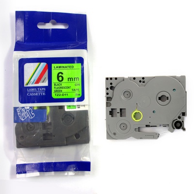 Compatible tape Brother TZ-D11/TZe-D11, signal 6mm x 8m, black text/green tape